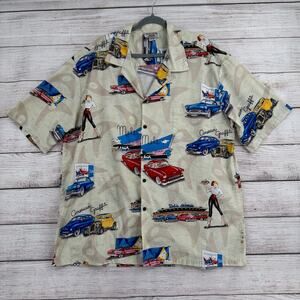 Vintage Pacific Legend American Graffiti Hawaiian Shirt Mens 3XL Tan Beige